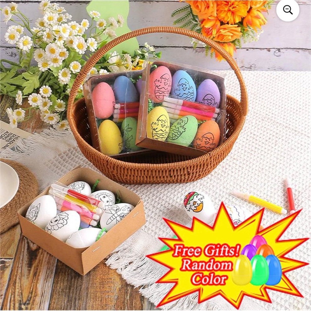 6Pcs Easter Eggs, DIY Painting Crafts Plastic Easter Eggs with Markers